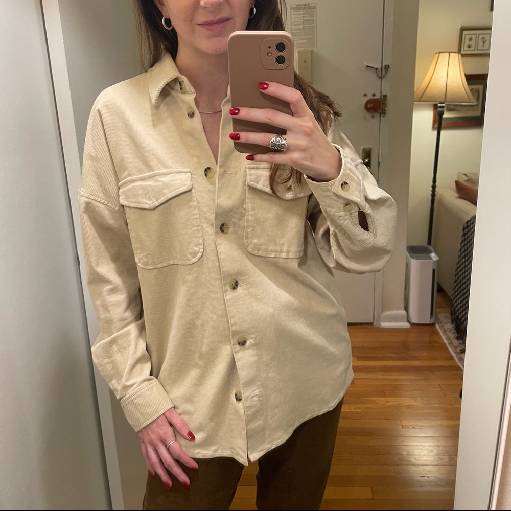Cream Corduroy Shirt Jacket